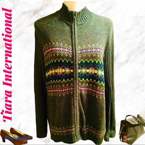 Tiara International Sweaters - Tiara International Green Multicolored Sweater